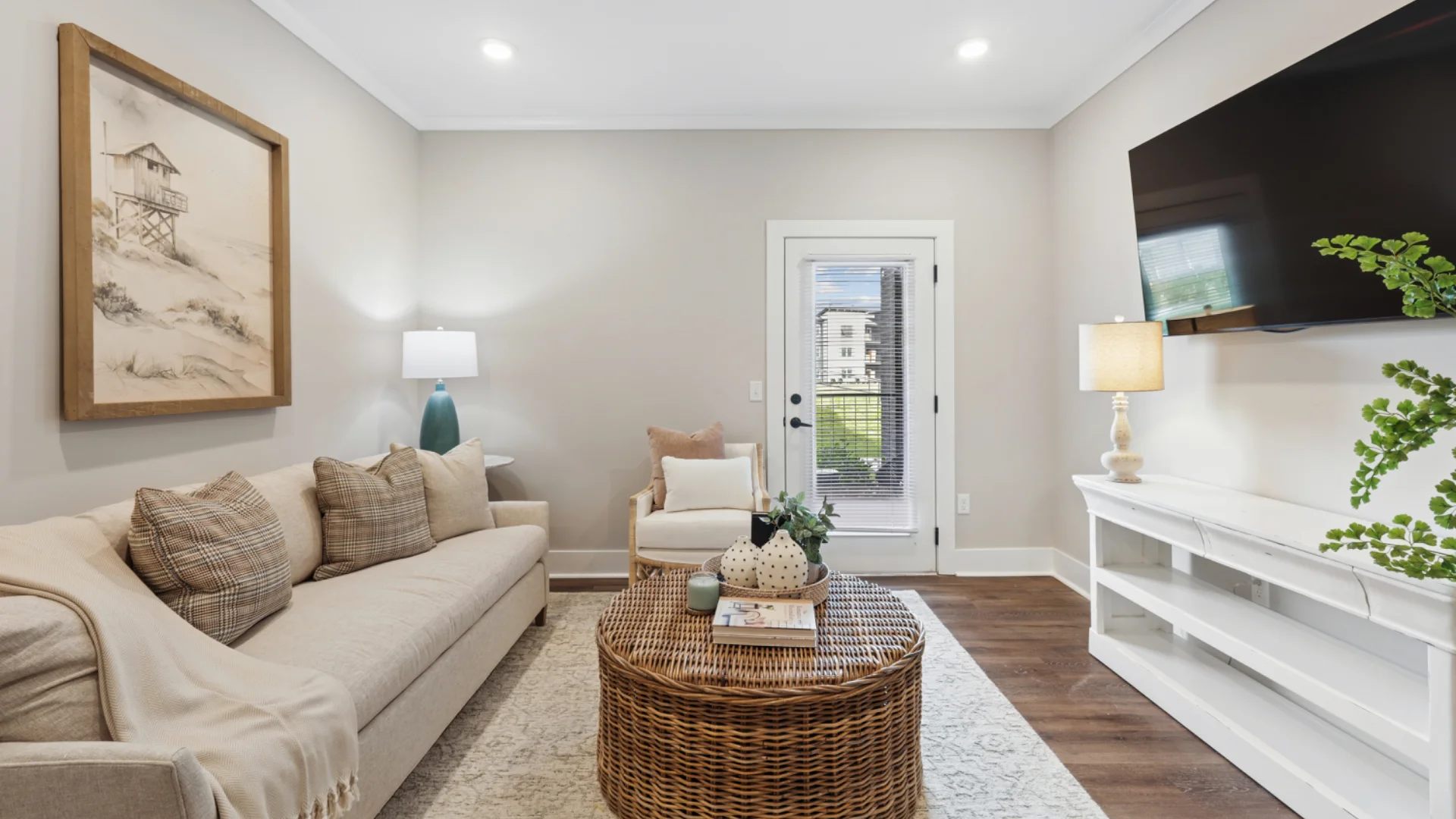 Living room in a Pointe Grand apartment home