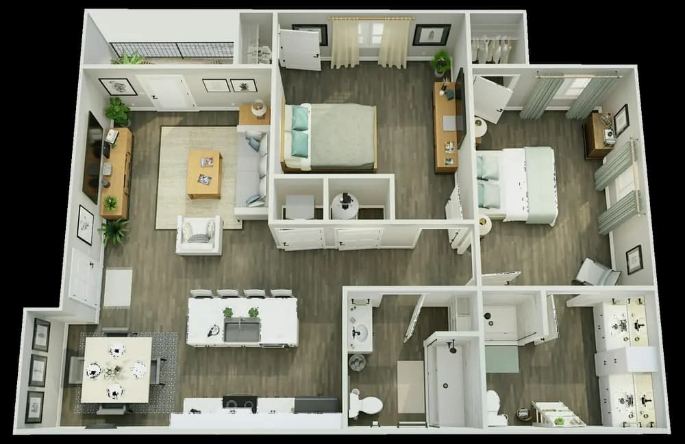 3D floor plan of the Pointe Grand Inlet at Fleming Island 2 Bedroom, 2 Bath home
